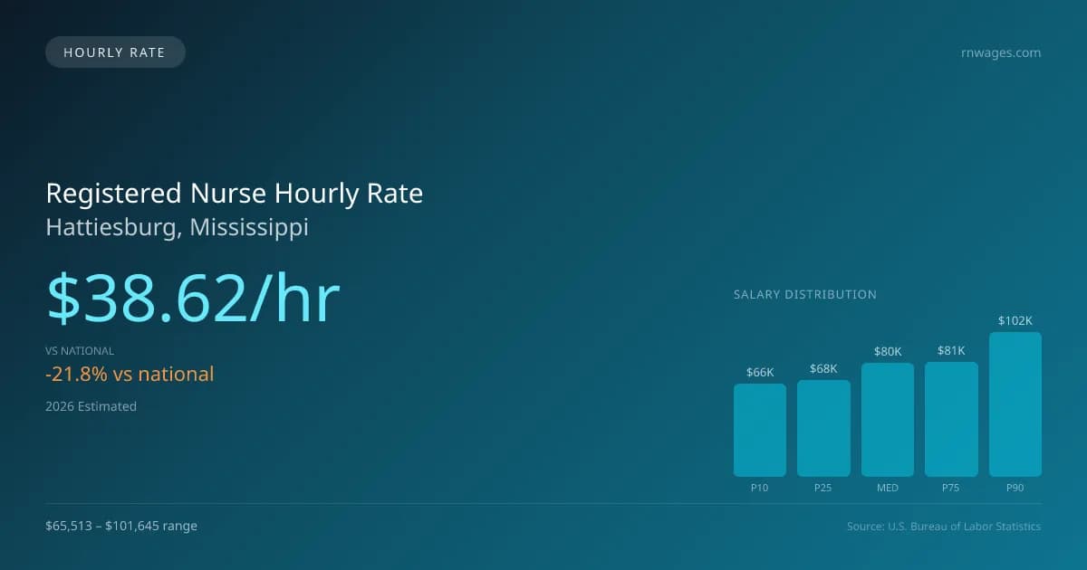 Registered Nurse Hourly Rate in Hattiesburg, MS — 2026 est., based on 2025 BLS